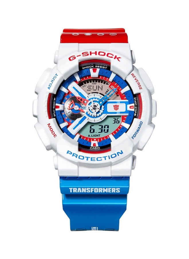 CASIO ساعة كاسيو جي شوك x إصدار ترانسفورمر GA-110OPT22-7BFT التناظرية الرقمية للرجال | مقاومة للصدمات | مقاومة للماء حتى 200 متر | حزام من الراتينج الأبيض - Image 3